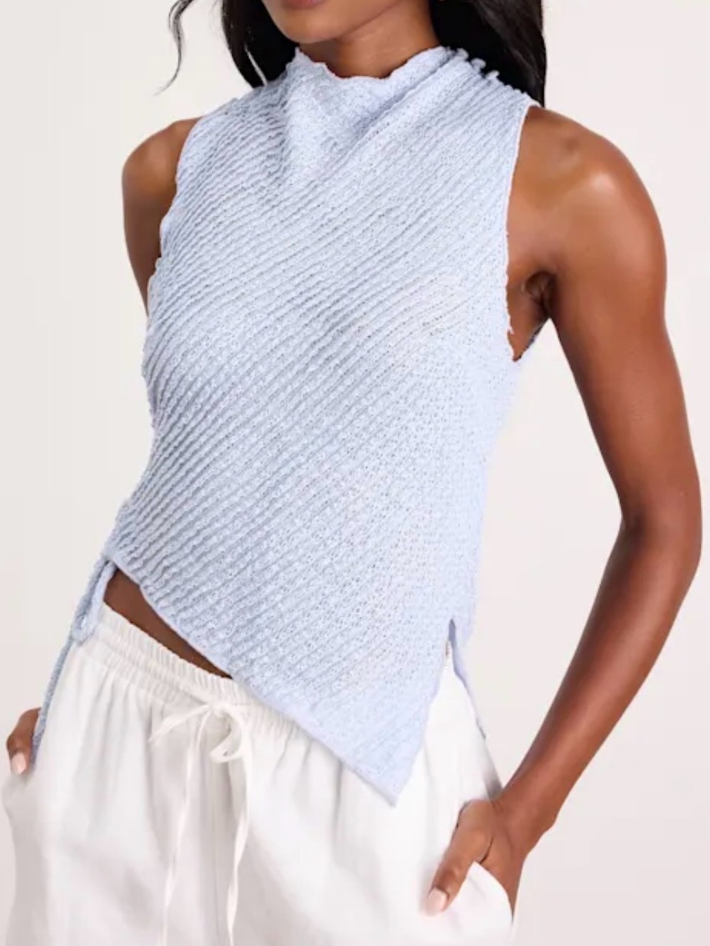 Lulu's Pale Blue Textured Sleeveless Halter Top